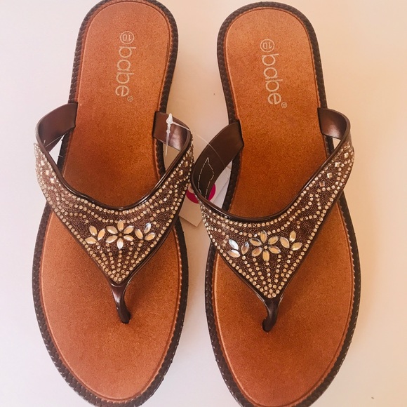 Babe Shoes - NWT-Babe Rhinestone Brown Embellished  Sandals -10